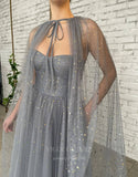 Prom Dress 2025 Grey Removable Cape Maxi Dress Sparkly Prom Dress 20976-unique elegant Prom Dresses-Grey-US2-vigocouture