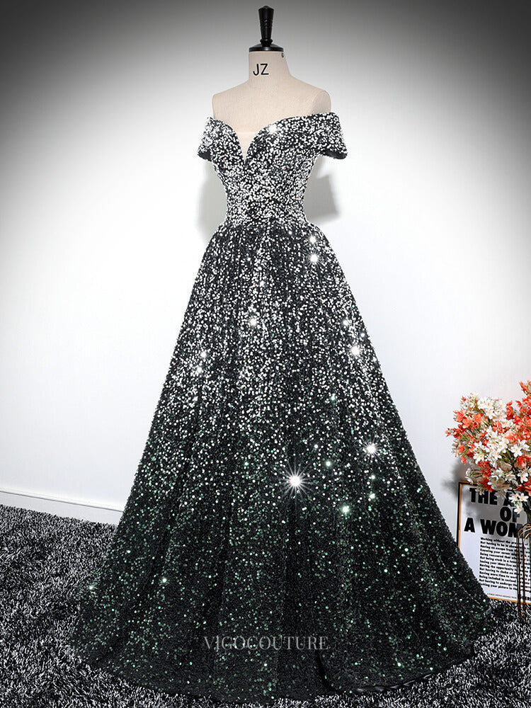 dark grey sparkly prom dress Glitter Dark Grey Princess Ball Gown Prom Dress