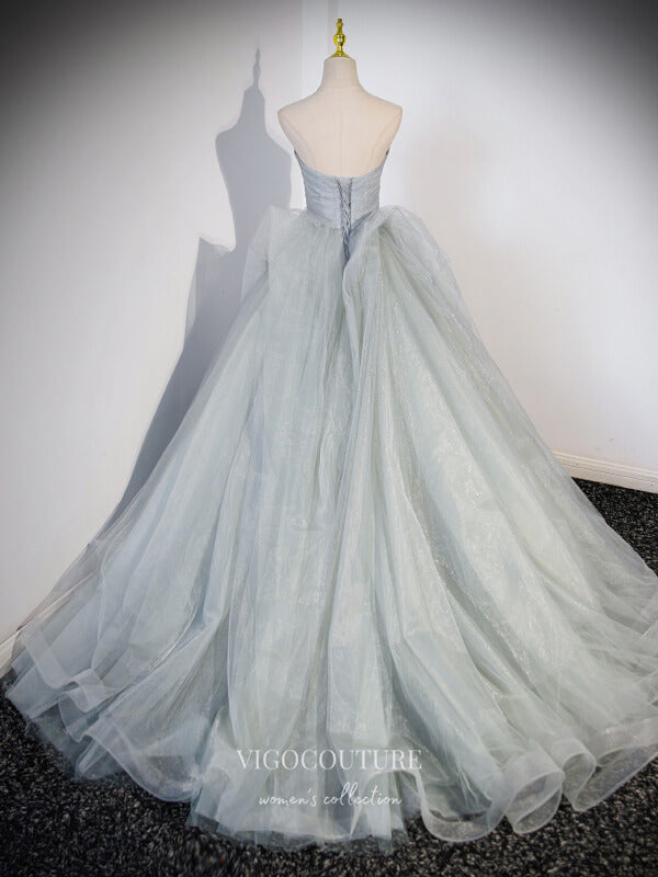 Prom Dress 2025 Grey Shimmering Tulle Strapless Prom Dresses Pleated Bodice 24415-unique elegant Prom Dresses-Grey-Custom Size-vigocouture