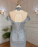 Prom Dress 2025 Grey Sparkly Beaded Evening Gowns Mermaid Pageant Dress 22092-unique elegant Prom Dresses-Grey-US2-vigocouture