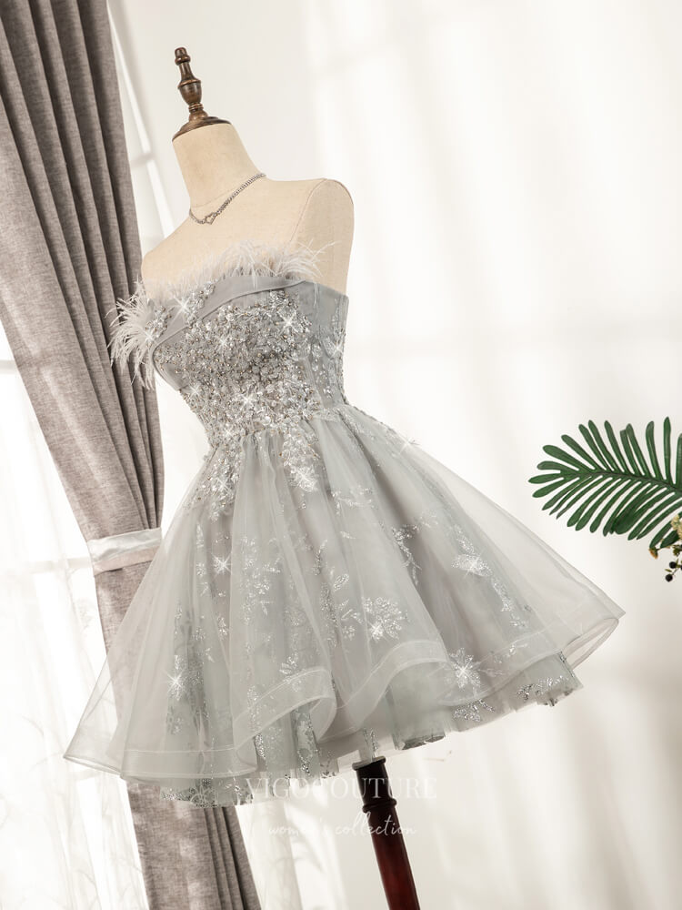 Grey Sparkly Beaded Homecoming Dresses Strapless Dama Dresses hc104 Grey / 26W Grey Sparkly Beaded Homecoming Dresses Strapless Dama Dresses hc104 Grey / 26W