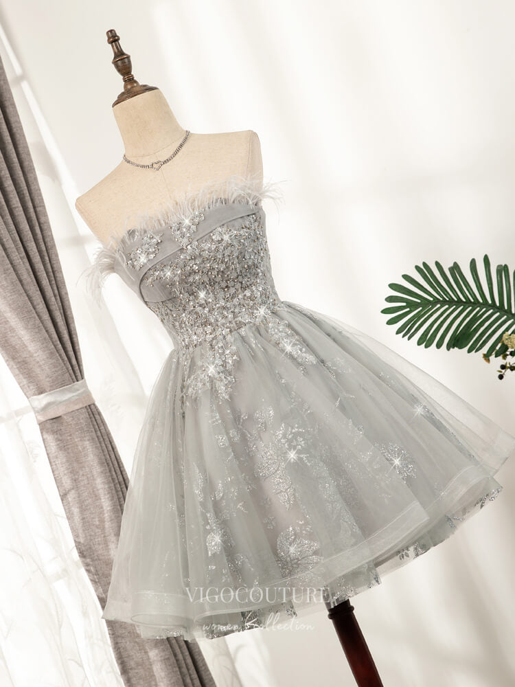 Grey Sparkly Beaded Homecoming Dresses Strapless Dama Dresses hc104 Grey / 26W Grey Sparkly Beaded Homecoming Dresses Strapless Dama Dresses hc104 Grey / 26W