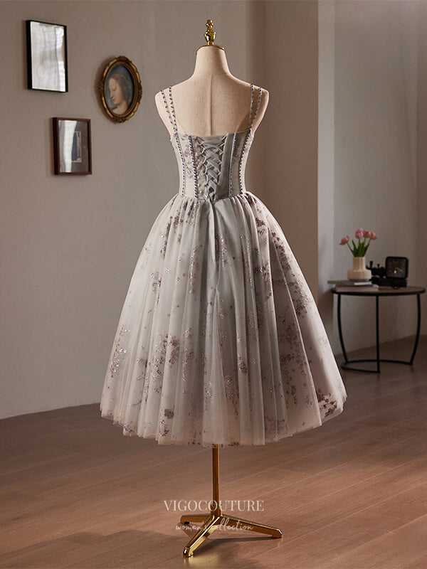 grey hoco dresses Silver Grey Lace Homecoming Dress