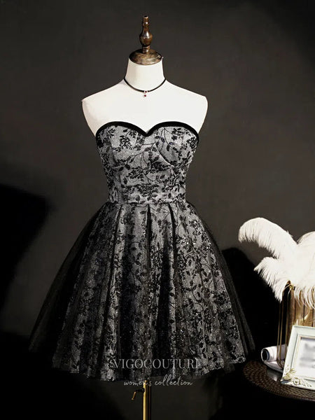 Grey Sparkly Lace Homecoming Dresses Strapless Dama Dresses HC116 Grey / US10