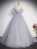 Prom Dress 2025 Grey Sparkly Tulle Prom Dresses Off the Shoulder Bow Evening Gown 24416-unique elegant Prom Dresses-Grey-Custom Size-vigocouture