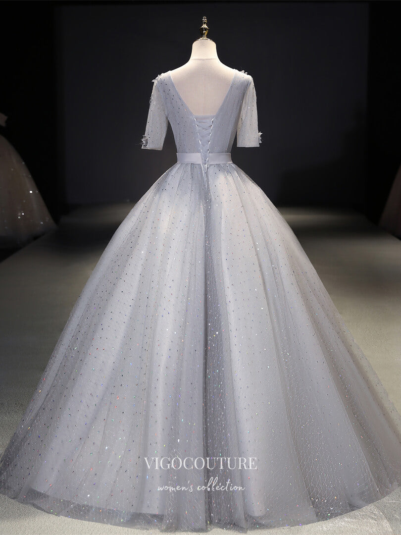 Grey Sparkly Tulle Quinceanera Dresses Lace Applique Sweet 16 Dresses 21418 Grey / 20W Grey Sparkly Tulle Quinceanera Dresses Lace Applique Sweet 16 Dresses 21418 Grey / 20W
