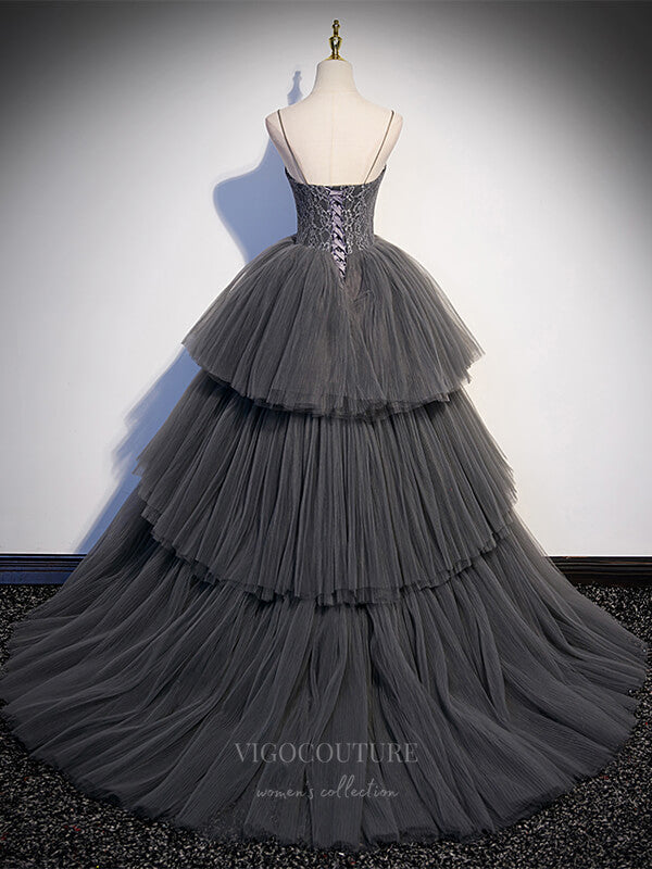 Grey Tiered Quinceanera Dresses Spaghetti Strap Sweet 16 Dresses 20908 Grey / US14 Grey Tiered Quinceanera Dresses Spaghetti Strap Sweet 16 Dresses 20908 Grey / US14