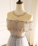 Prom Dress 2025 Grey Tulle Prom Dresses Beaded Evening Dress 21820-unique elegant Prom Dresses-Grey-US2-vigocouture