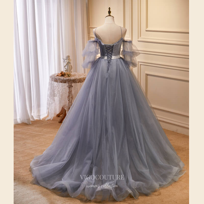 Prom Dress 2025 Grey Tulle Prom Dresses Spaghetti Strap Formal Gown 21869-unique elegant Prom Dresses-Grey-US2-vigocouture