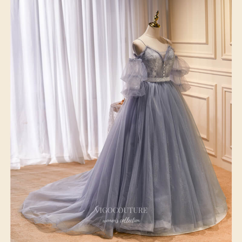 Prom Dress 2025 Grey Tulle Prom Dresses Spaghetti Strap Formal Gown 21869-unique elegant Prom Dresses-Grey-US2-vigocouture