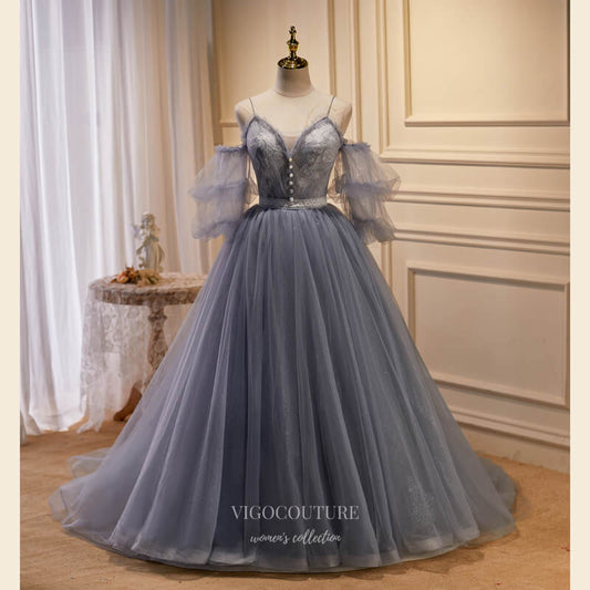 Prom Dress 2025 Grey Tulle Prom Dresses Spaghetti Strap Formal Gown 21869-unique elegant Prom Dresses-Grey-US2-vigocouture