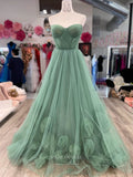 Prom Dress 2025 Greyish Green 3D Flower Strapless Prom Dresses Pleated Bodice 24176-unique elegant Prom Dresses-Green-Custom Size-vigocouture