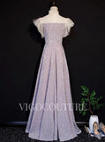 Prom Dress 2025 High Neck Mauve Prom Dresses A-line Short Sleeve Prom Gown 20280-unique elegant Prom Dresses-Mauve-US2-vigocouture