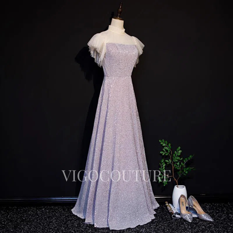 High Neck Mauve Prom Dresses A-line Short Sleeve Prom Gown 20280 vigocouture High Neck Mauve Prom Dresses A-line Short Sleeve Prom Gown 20280 vigocouture