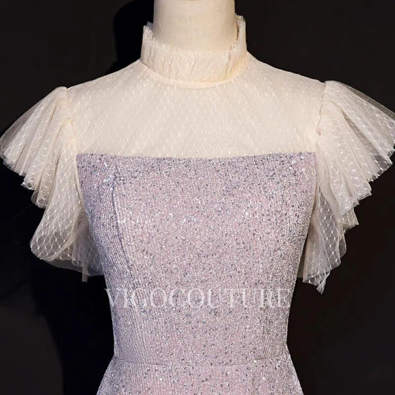 Prom Dress 2025 High Neck Mauve Prom Dresses A-line Short Sleeve Prom Gown 20280-unique elegant Prom Dresses-Mauve-US2-vigocouture