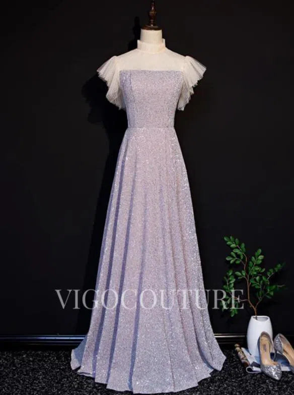 Prom Dress 2025 High Neck Mauve Prom Dresses A-line Short Sleeve Prom Gown 20280-unique elegant Prom Dresses-Mauve-US2-vigocouture