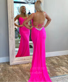 Hot Pink Mermaid Beaded Prom Dress 20996