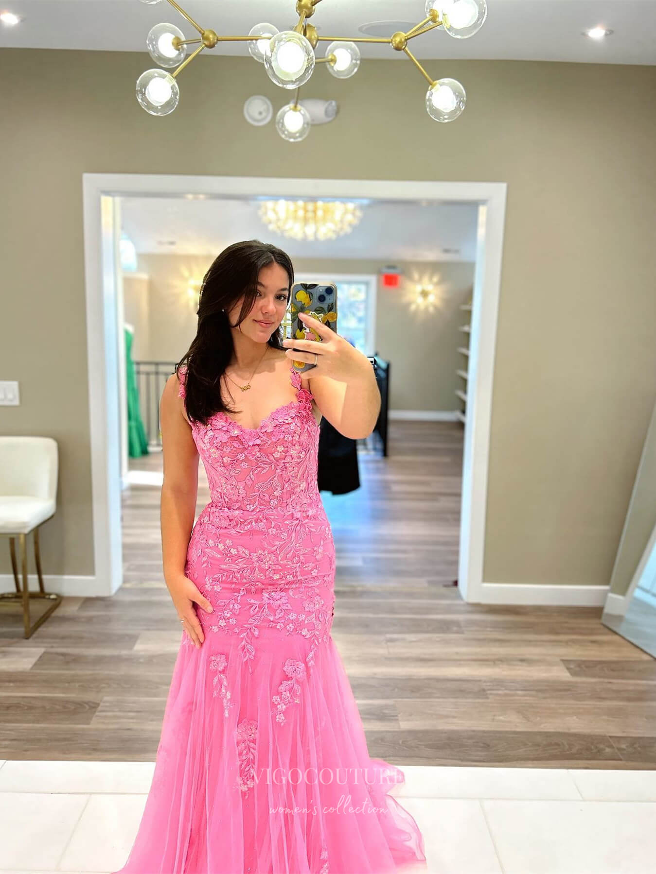 Prom Dress 2025 Hot Pink Mermaid Lace Applique Prom Dresses Off the Shoulder Evening Dress 24083-unique elegant Prom Dresses-Hot Pink-Custom Size-vigocouture