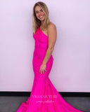 Prom Dress 2025 Hot Pink Mermaid Satin Prom Dresses One Sshoulder Evening Dress 21948-unique elegant Prom Dresses-Hot Pink-US2-vigocouture