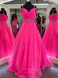 Prom Dress 2025 Hot Pink Organza Off the Shoulder Prom Dresses Beaded Waist Pleated Bodice 24223-unique elegant Prom Dresses-Hot Pink-Custom Size-vigocouture