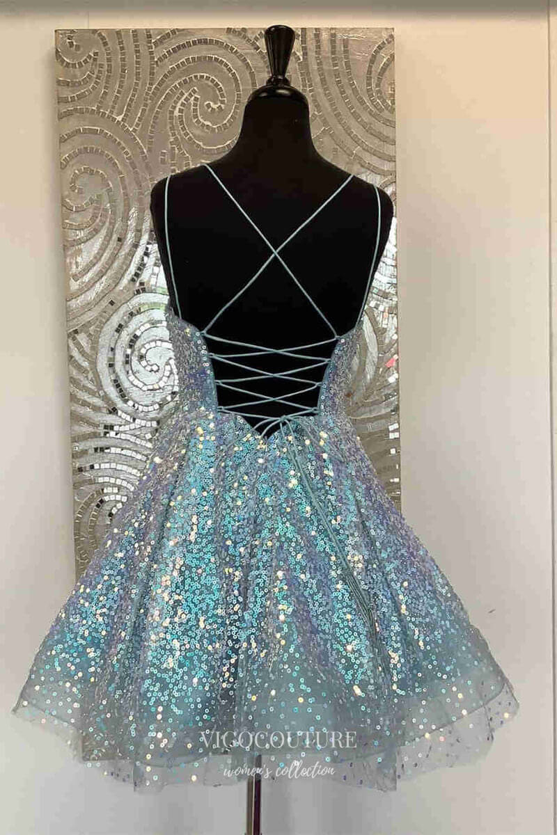 Short Prom Dresses 2025 Hot Pink Sequin Spaghetti Strap Homecoming Dresses Sparkly Graduation Dress hc427-Prom Dresses-vigocouture-vigocouture