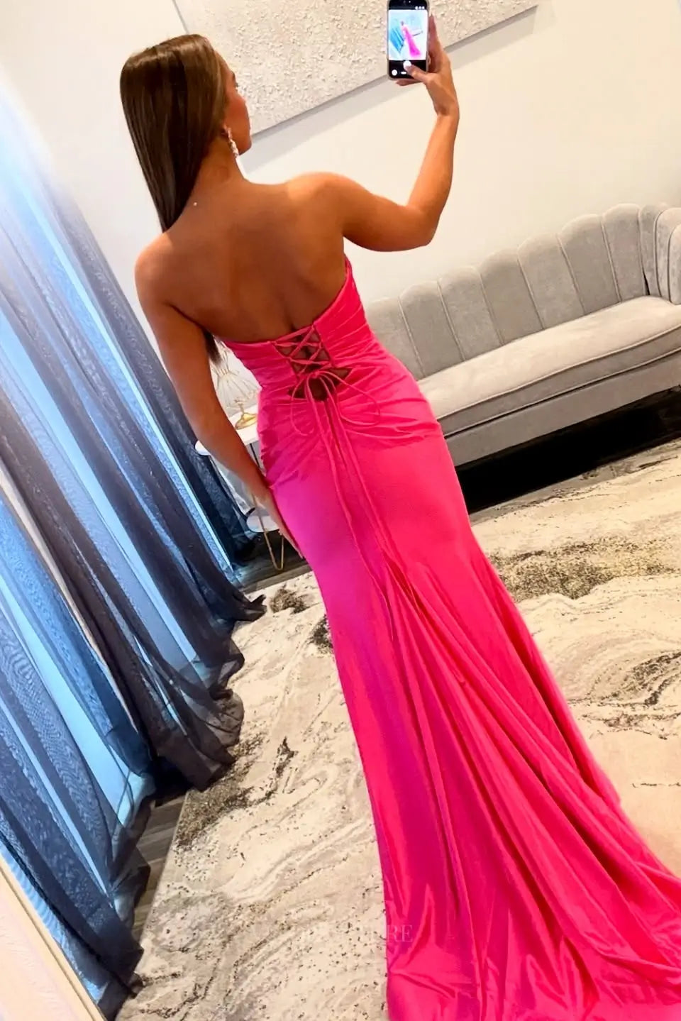 Prom Dresses 2025 to impress Hot Pink Strapless Mermaid Prom Dress with Keyhole Cutout, High Slit & Sweetheart Neck – 26135-vigocouture-vigocouture