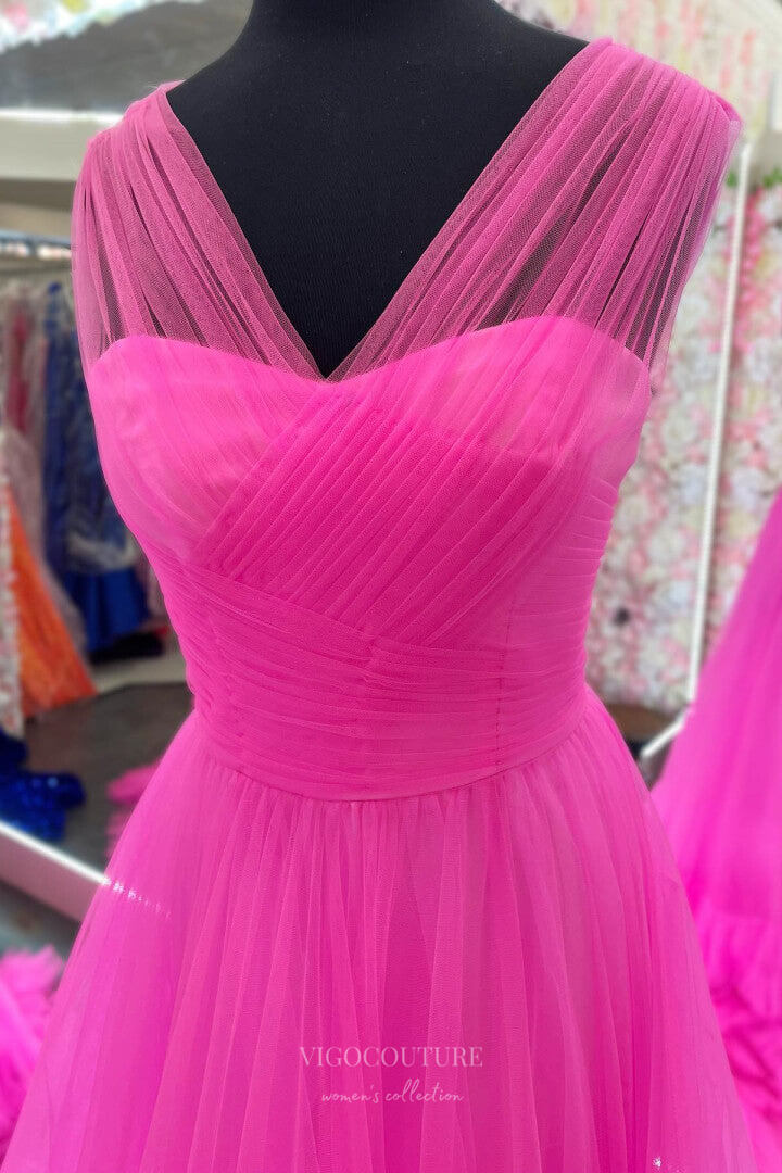 Prom Dress 2025 Hot Pink Tiered Cheap Prom Dresses 2024 Crossed Pleated Bodice 24257-unique elegant Prom Dresses-Hot Pink-Custom Size-vigocouture