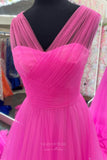 Prom Dress 2025 Hot Pink Tiered Cheap Prom Dresses 2024 Crossed Pleated Bodice 24257-unique elegant Prom Dresses-Hot Pink-Custom Size-vigocouture