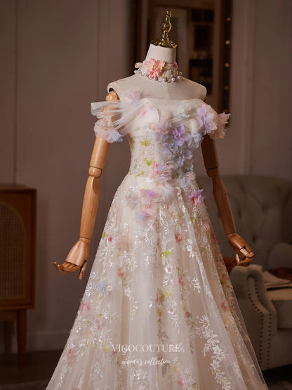 Prom Dresses 2025 to impress Ivory 3D Floral Formal Dress with Off-Shoulder Tulle & Floral Embroidery - 26130-vigocouture-vigocouture