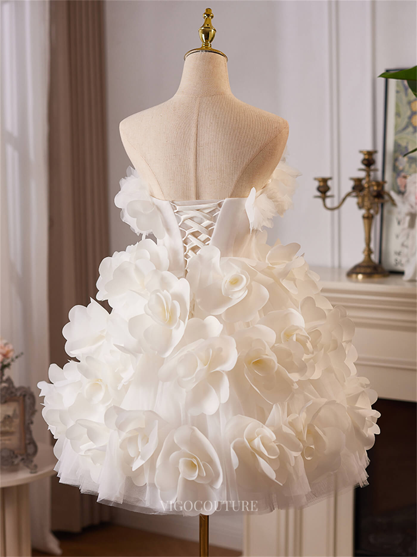 Ivory 3D Flower Homecoming Dresses Strapless Short Prom Dress hc469 Custom Colors / US10 Ivory 3D Flower Homecoming Dresses Strapless Short Prom Dress hc469 Custom Colors / US10