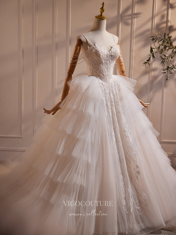 Ivory Beaded Lace Applique Tiered Prom Dresses Spaghetti Strap Pearl S vigocouture Ivory Beaded Lace Applique Tiered Prom Dresses Spaghetti Strap Pearl S vigocouture