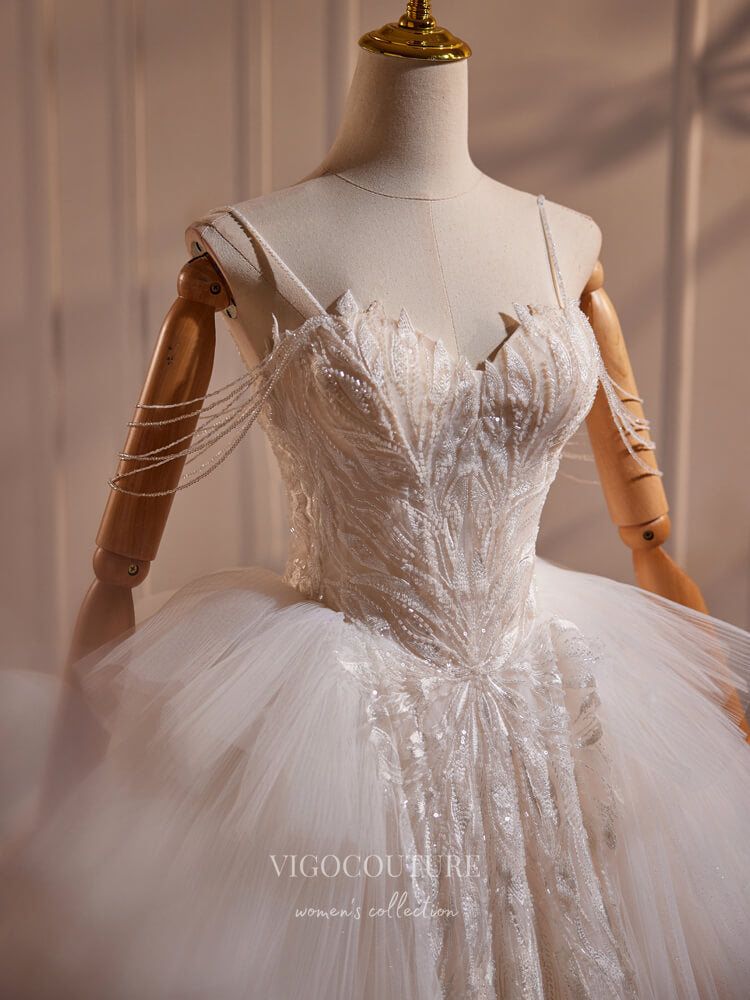 Ivory Beaded Lace Applique Tiered Prom Dresses Spaghetti Strap Pearl S vigocouture Ivory Beaded Lace Applique Tiered Prom Dresses Spaghetti Strap Pearl S vigocouture