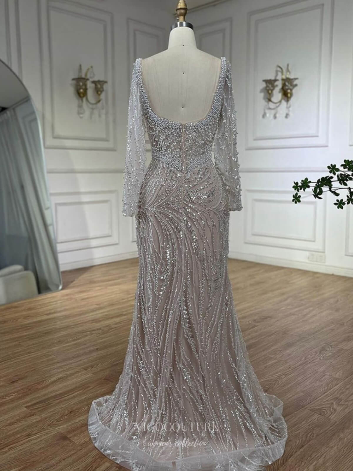 Ivory Beaded Lace Pageant Dresses Long Sleeve Formal Dress 25030 vigocouture Ivory Beaded Lace Pageant Dresses Long Sleeve Formal Dress 25030 vigocouture