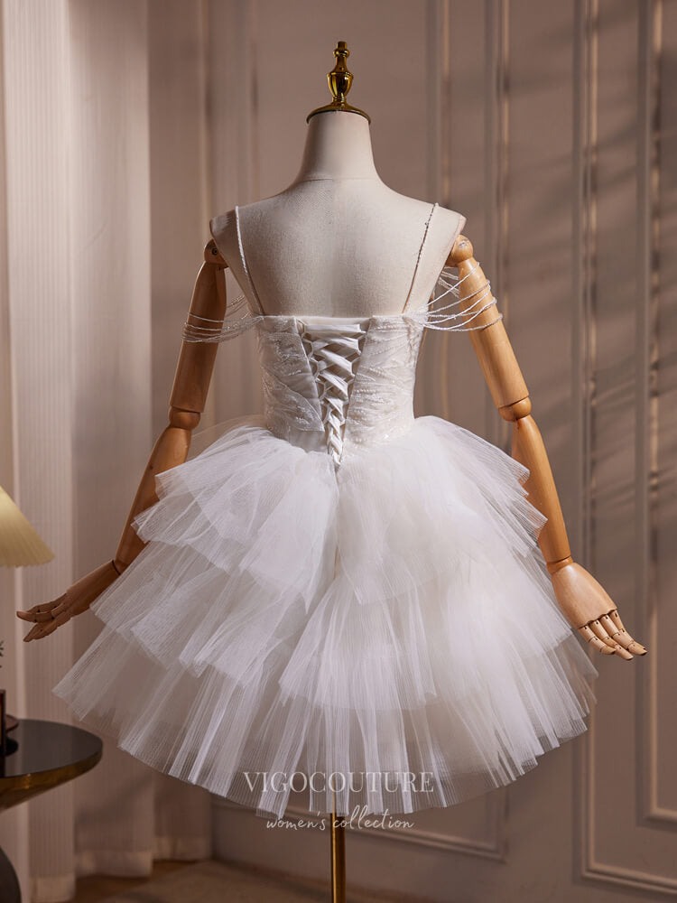 Ivory Beaded Lace Tiered Homecoming Dress Spaghetti Strap Pearl String HC300 Ivory / 22w Ivory Beaded Lace Tiered Homecoming Dress Spaghetti Strap Pearl String HC300 Ivory / 22w