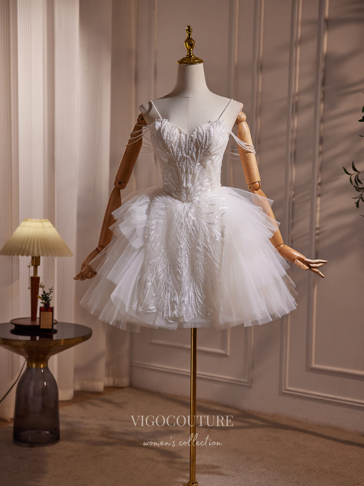 Ivory Beaded Lace Tiered Homecoming Dress Spaghetti Strap Pearl String hc300 Ivory / 22W Ivory Beaded Lace Tiered Homecoming Dress Spaghetti Strap Pearl String hc300 Ivory / 22W