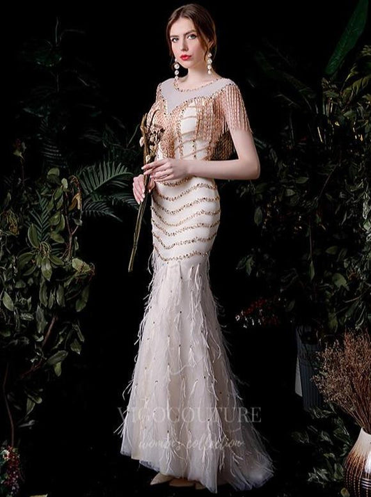 Prom Dress 2025 Ivory Beaded Mermaid Prom Dress 20272-unique elegant Prom Dresses-Ivory-US2-vigocouture