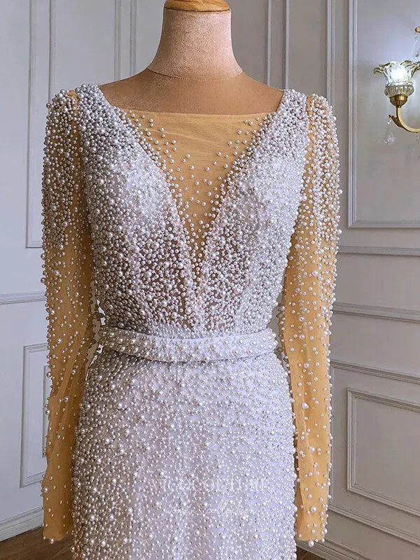 Prom Dress 2025 Ivory Beaded Mermaid Prom Dresses Long Sleeve Formal Dresses 21233-unique elegant Prom Dresses-Ivory-US2-vigocouture