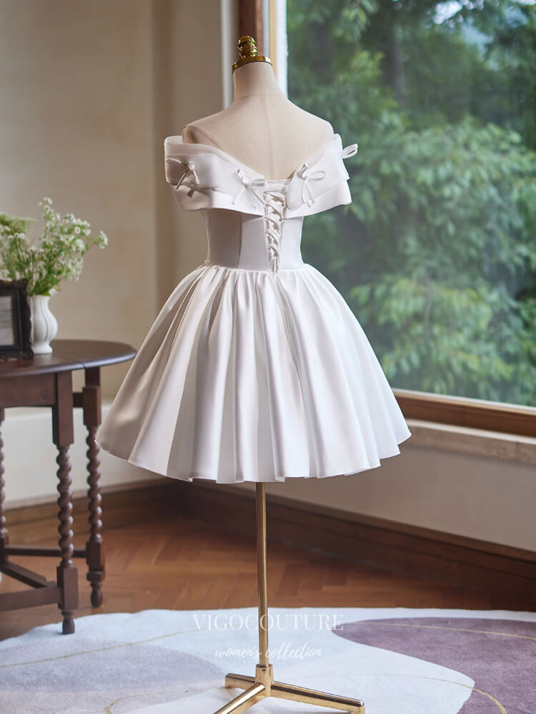 Ivory Butterfly Satin Homecoming Dress Off the Shoulder Graduation Dress hc324 Ivory / US4 Ivory Butterfly Satin Homecoming Dress Off the Shoulder Graduation Dress hc324 Ivory / US4