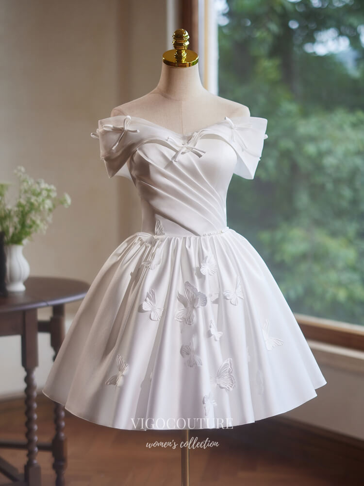 Ivory Butterfly Satin Homecoming Dress Off the Shoulder Graduation Dre vigocouture Ivory Butterfly Satin Homecoming Dress Off the Shoulder Graduation Dre vigocouture