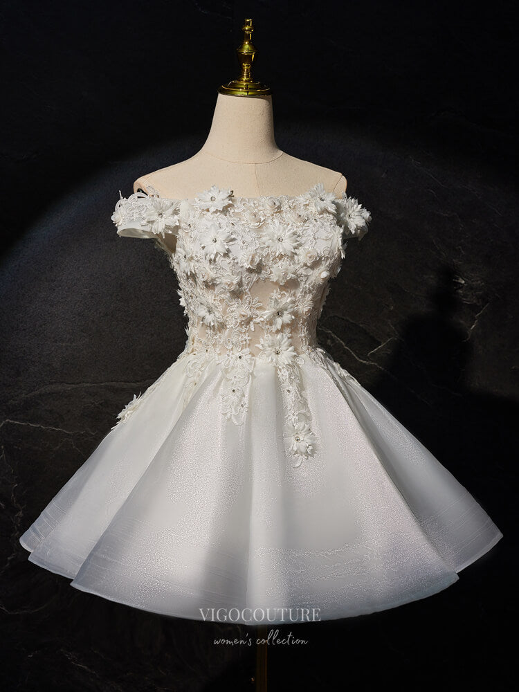 Ivory Floral Lace Homecoming Dress Off the Shoulder Graduation Dress h vigocouture Ivory Floral Lace Homecoming Dress Off the Shoulder Graduation Dress h vigocouture