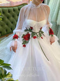 Prom Dress 2025 Ivory Floral Long Sleeve Prom Dress 20592-unique elegant Prom Dresses-Ivory-US2-vigocouture