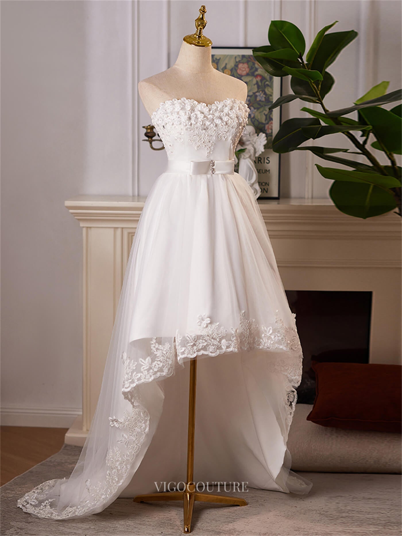 Ivory High Low Floral Prom Dresses Strapless Lace Applique Homecoming Dress 25081 Custom Colors / US2 Ivory High Low Floral Prom Dresses Strapless Lace Applique Homecoming Dress 25081 Custom Colors / US2