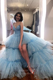 Prom Dress 2025 Ivory High Low Ruffled Prom Dresses Sparkly Tulle Spaghetti Strap Evening Dress 21718-unique elegant Prom Dresses-Dusty Blue-US2-vigocouture