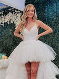 Prom Dress 2025 Ivory High Low Ruffled Prom Dresses Sparkly Tulle Spaghetti Strap Evening Dress 21718-unique elegant Prom Dresses-Ivory-US2-vigocouture