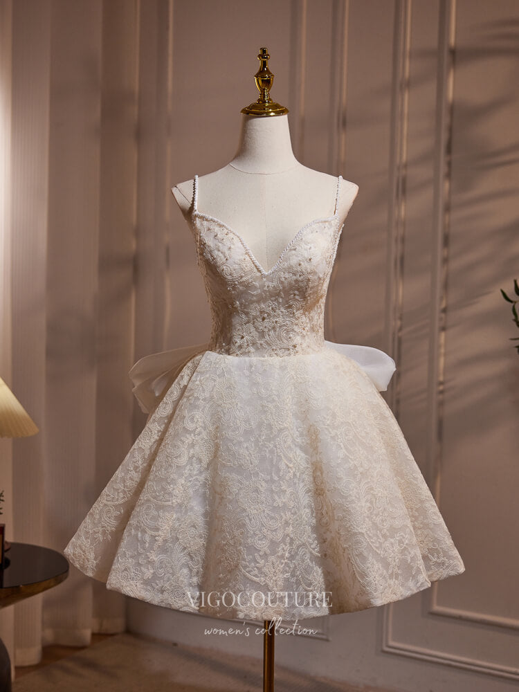 Ivory Lace Bow Tie Homecoming Dress Spaghetti Strap Open Back hc299 Custom Colors / 18W Ivory Lace Bow Tie Homecoming Dress Spaghetti Strap Open Back hc299 Custom Colors / 18W