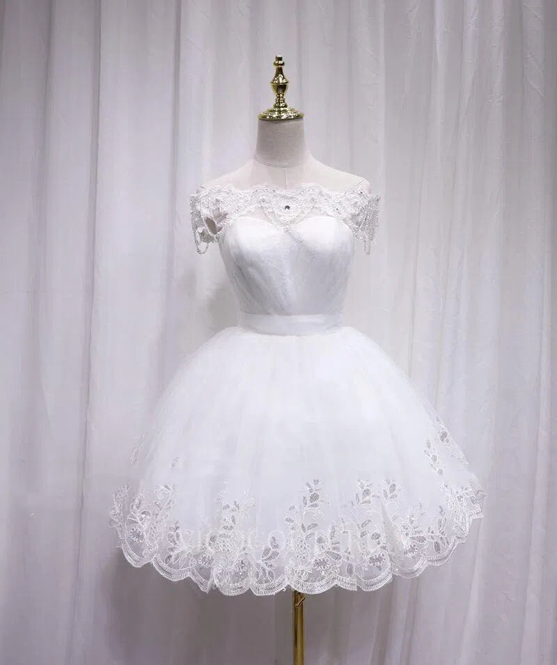 Ivory Lace Homecoming Dress Off the Shoulder Hoco Dress hc057 Ivory / US10 Ivory Lace Homecoming Dress Off the Shoulder Hoco Dress hc057 Ivory / US10