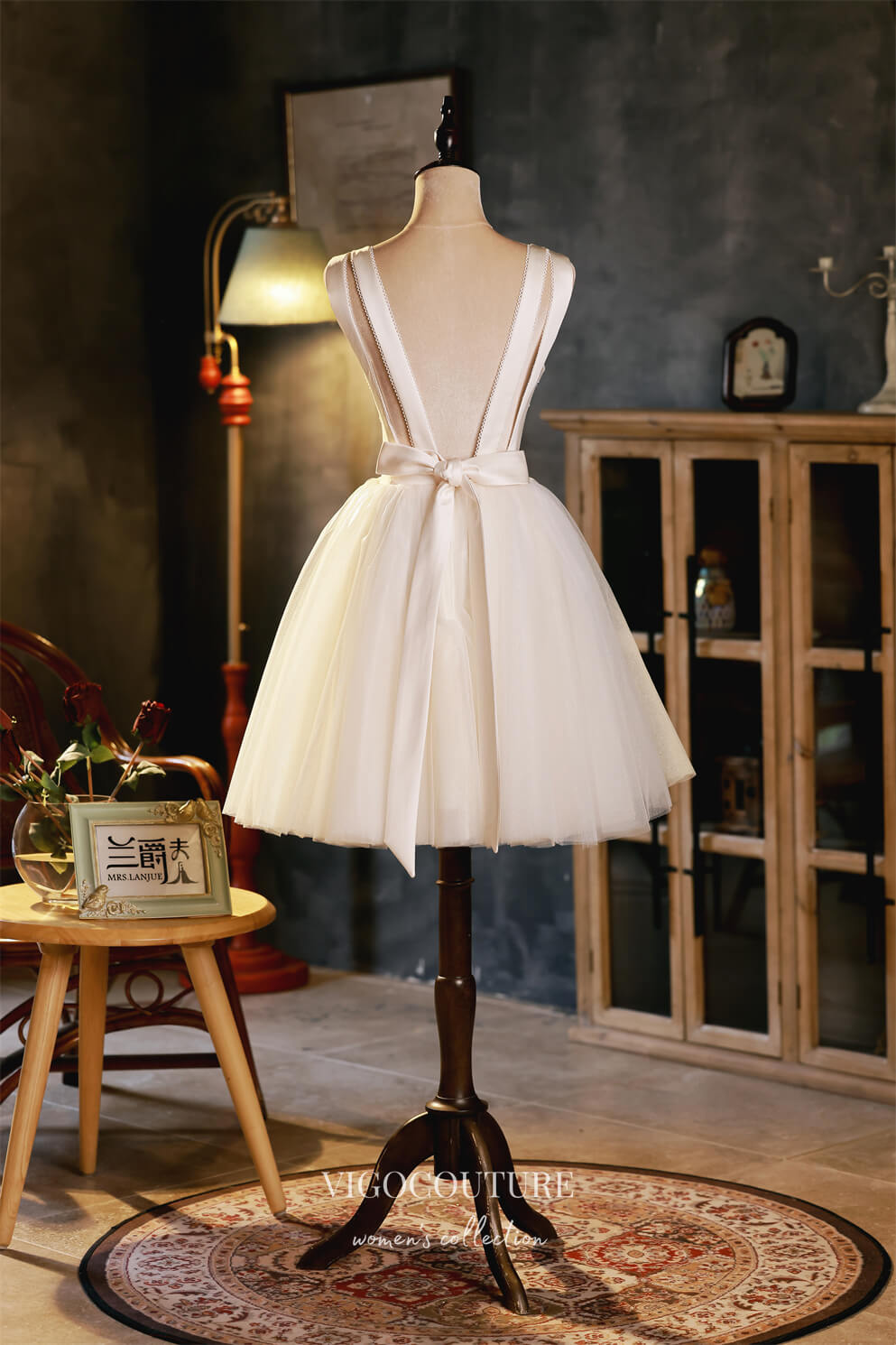 Ivory Plunging V-Neck Homecoming Dresses Cute Graduation Dresses hc151 vigocouture Ivory Plunging V-Neck Homecoming Dresses Cute Graduation Dresses hc151 vigocouture