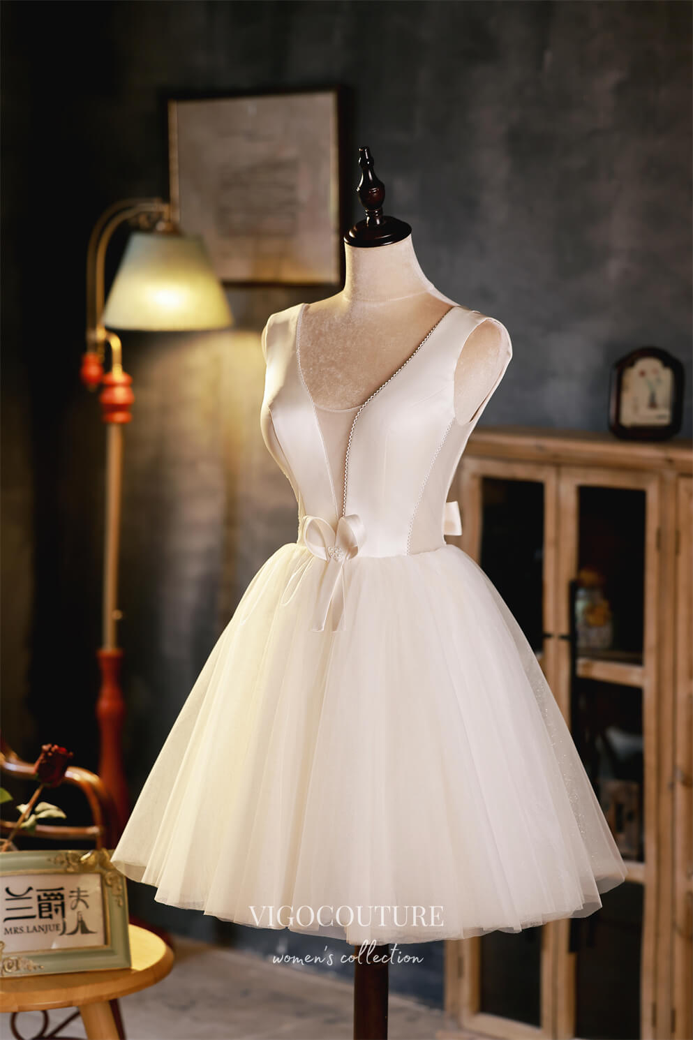 Ivory Plunging V-Neck Homecoming Dresses Cute Graduation Dresses hc151 - Ivory / US0 Ivory Plunging V-Neck Homecoming Dresses Cute Graduation Dresses hc151 - Ivory / US0