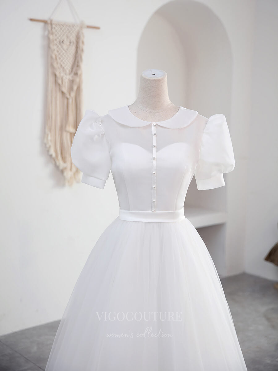 Prom Dress 2025 Ivory Puffed Sleeve Prom Dress Round Neck 21004-unique elegant Prom Dresses-Ivory-Custom Size-vigocouture