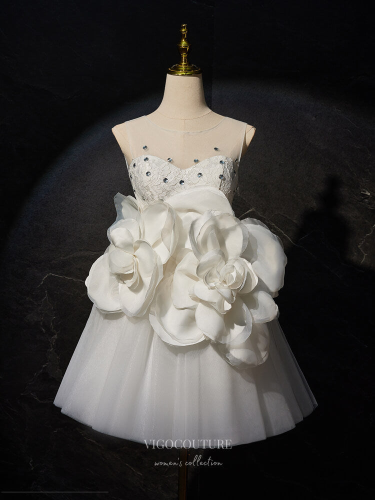 Short Prom Dresses 2025 Ivory Rose Blossom Homecoming Dress 3D Flower Graduation Dress hc305-Prom Dresses-vigocouture-Ivory-Custom Size-vigocouture